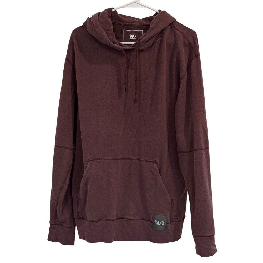 Saxx 3Six Five Mens Burgundy Maroon Cotton Pullover Hoodie Sweatshirt Medium